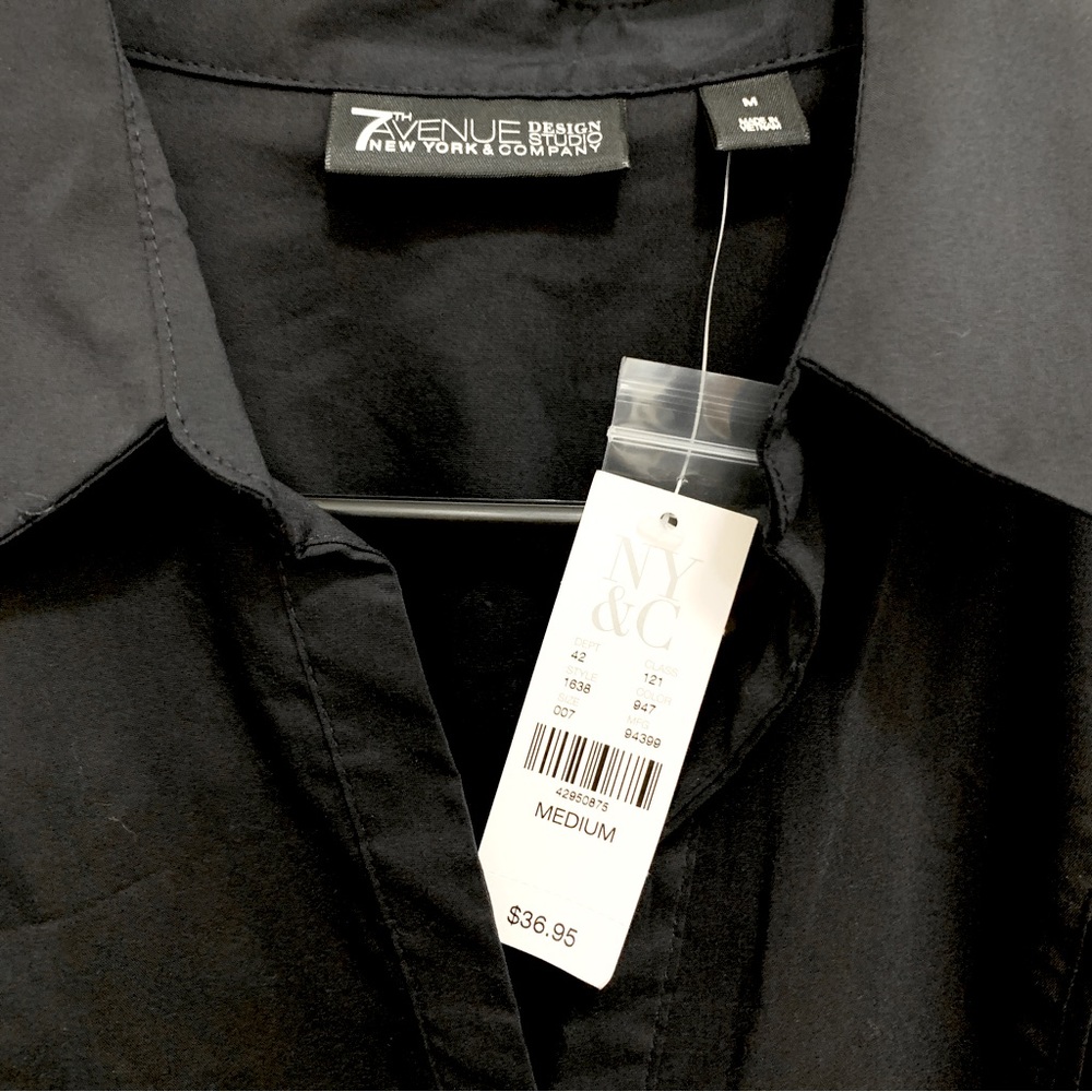 NWT Black Button Up Short Sleeve NY&Co Blouse - Picture 4 of 4